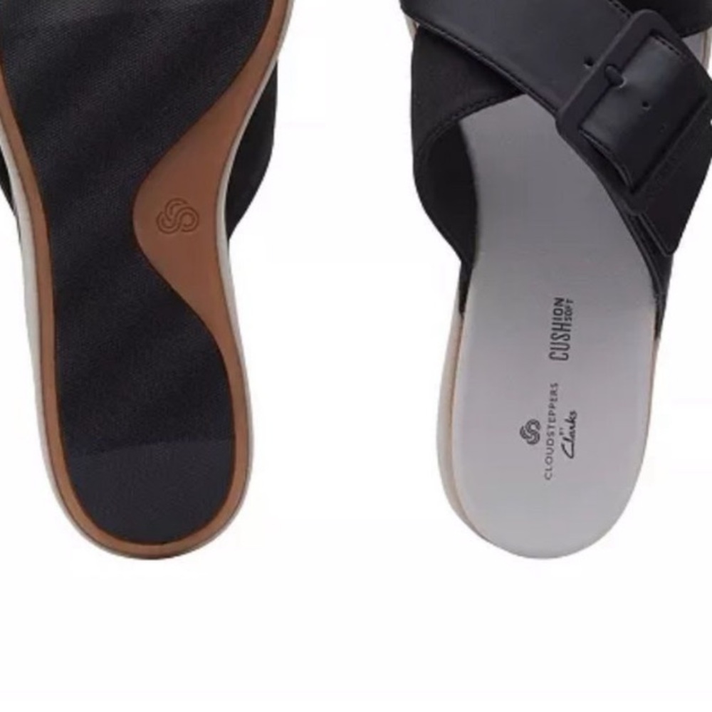 NWT Clarks Women’s 6.5 Cloudsteppers Black Eliza April Mules Buckle Sandals - Picture 7 of 8